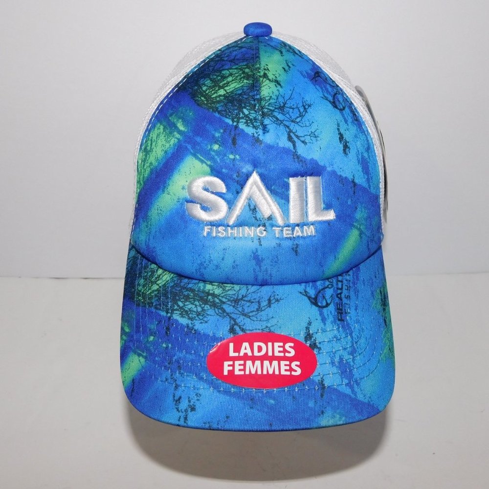 Ladies SAIL Fishing Team Realtree Q3 Snapback Trucker Blue Green Hat New w Tag
